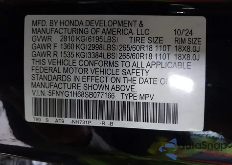 2025 Honda Pilot Trailsport from USA, damaged, VIN 5FNYG1H68SB077166
